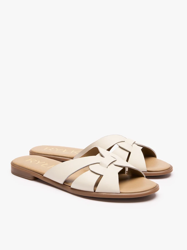 Cremefarbene Flip-Flops mit Ausschnitt