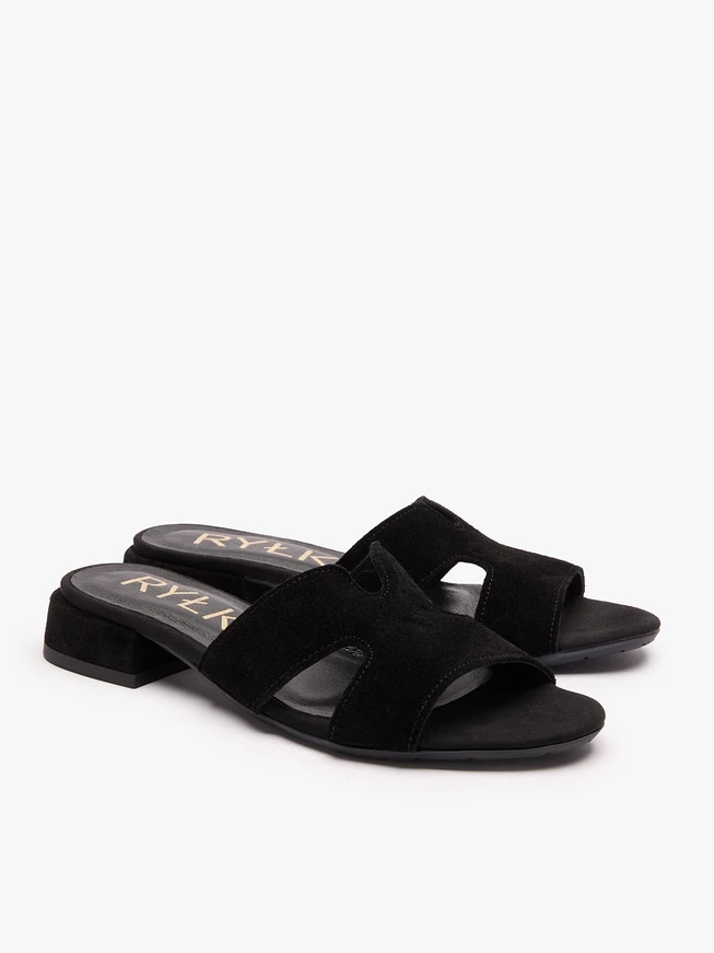 H-Flip-Flops aus schwarzem Veloursleder