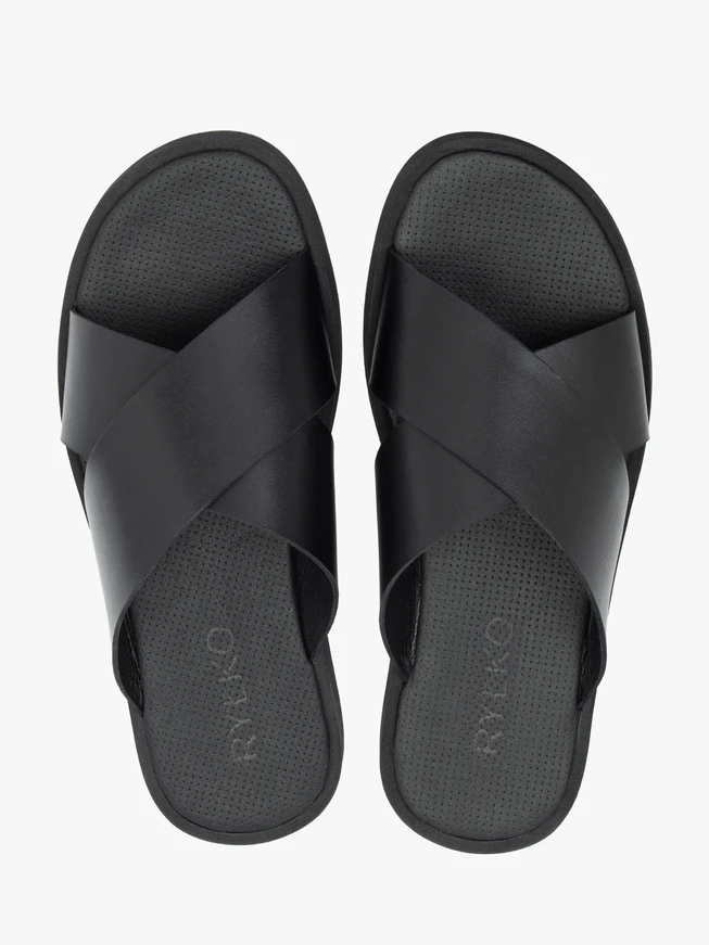 Flip-Flops aus schwarzem genarbtem Leder