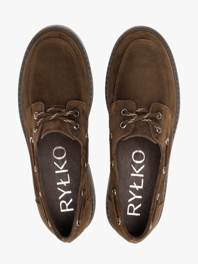 Brown velour half shoes with lacing