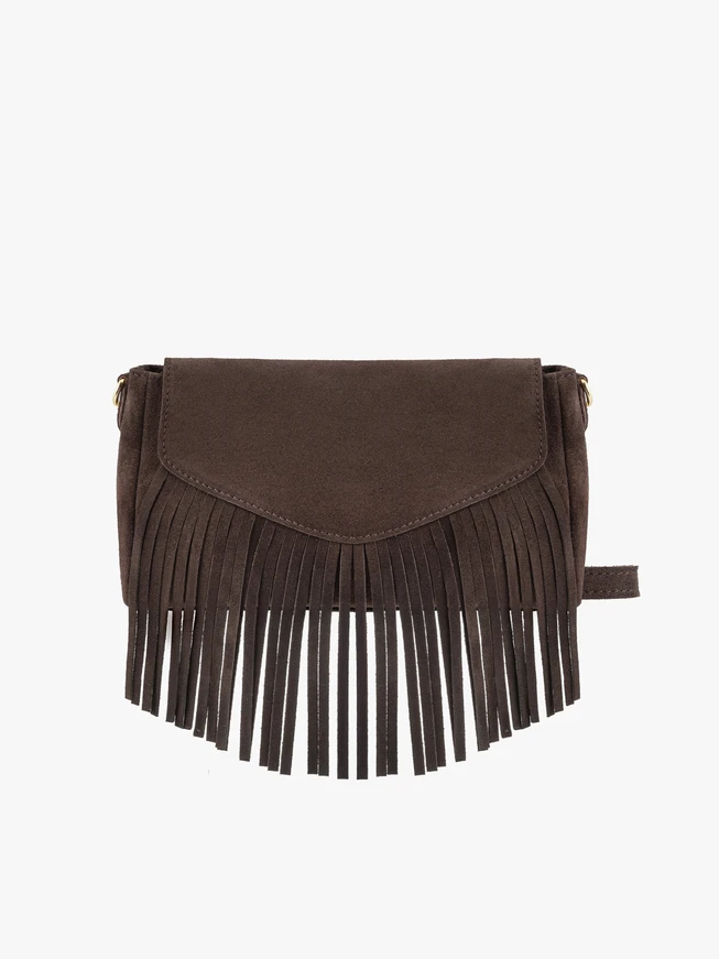 Brown clutch bag with tassels