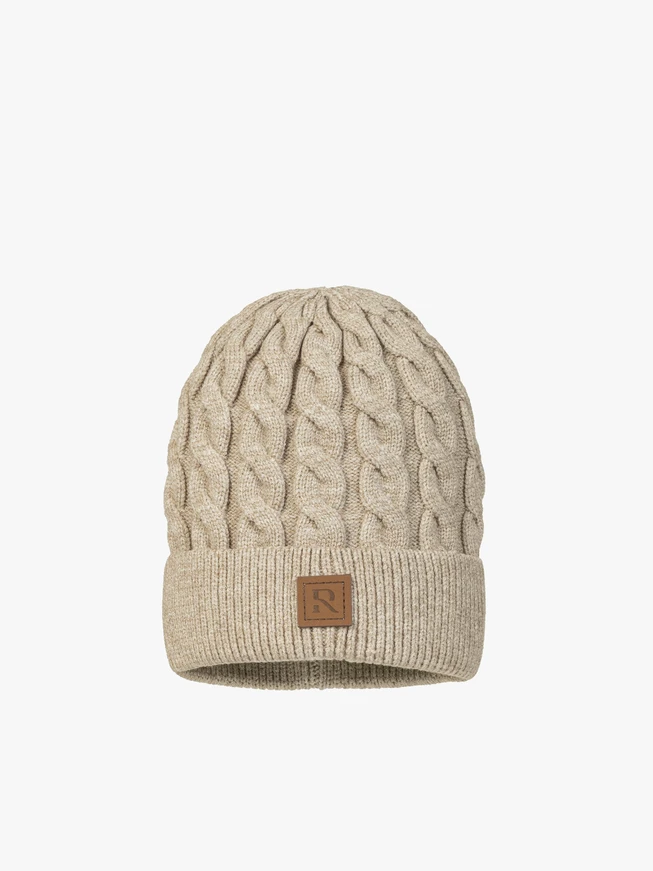 Beige kariertes Set: Mütze und Schal