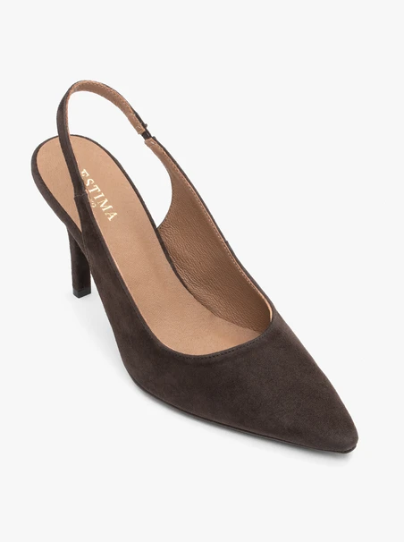 Brązowe czółenka bez pięty slingback na wysokim obcasie