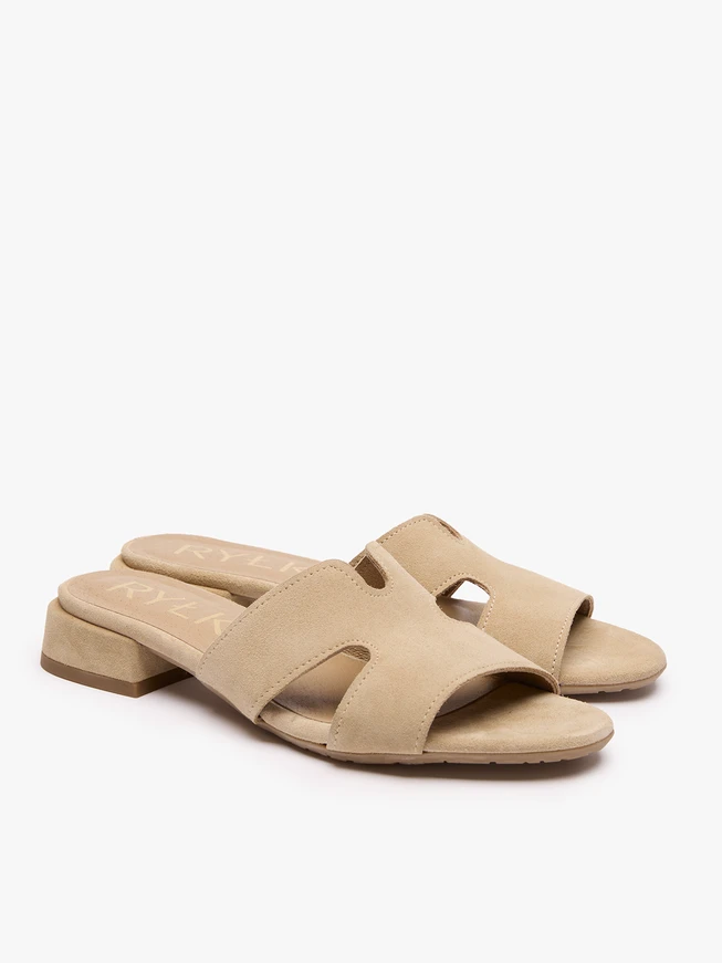 Sandfarbene Veloursleder-H-Flip-Flops