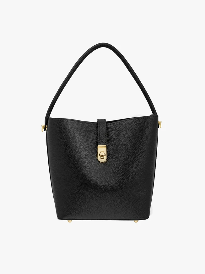 Schwarze elegante Handtasche aus Vollnarbenleder