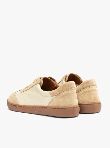 Beige Halbschuhe aus genarbtem Leder und Velours