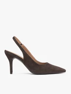 Brązowe czółenka bez pięty slingback na wysokim obcasie