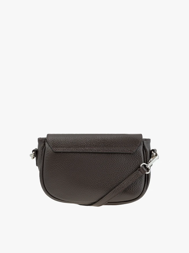 Dark brown handbag with decorative buckle