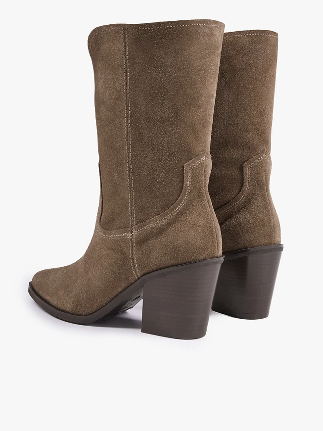 Dark beige higher velour leather boots