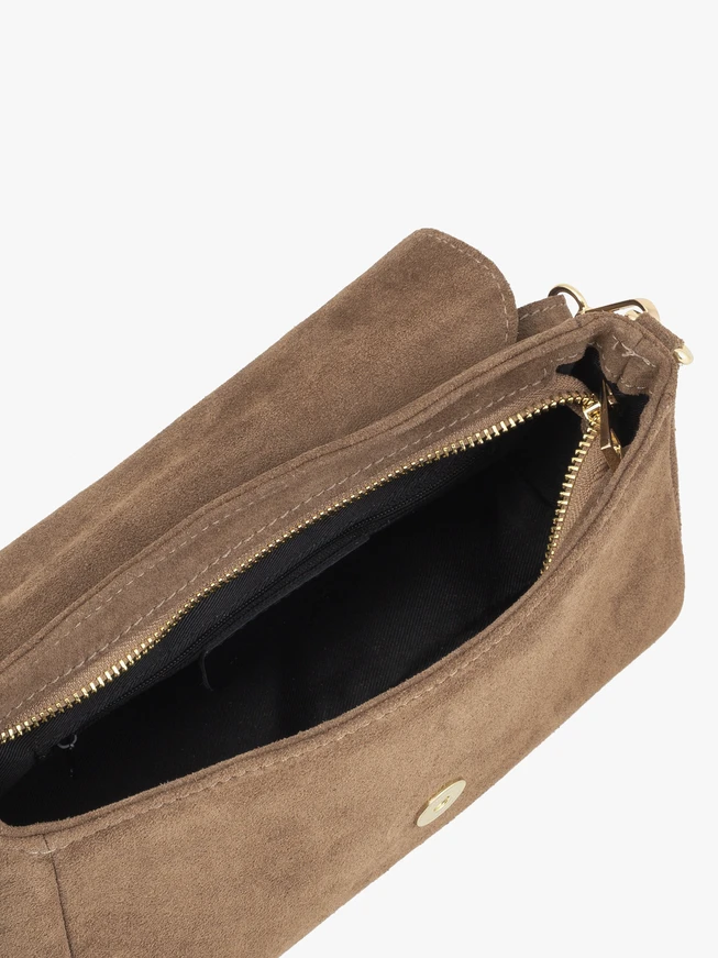 Dark beige clutch bag with tassels