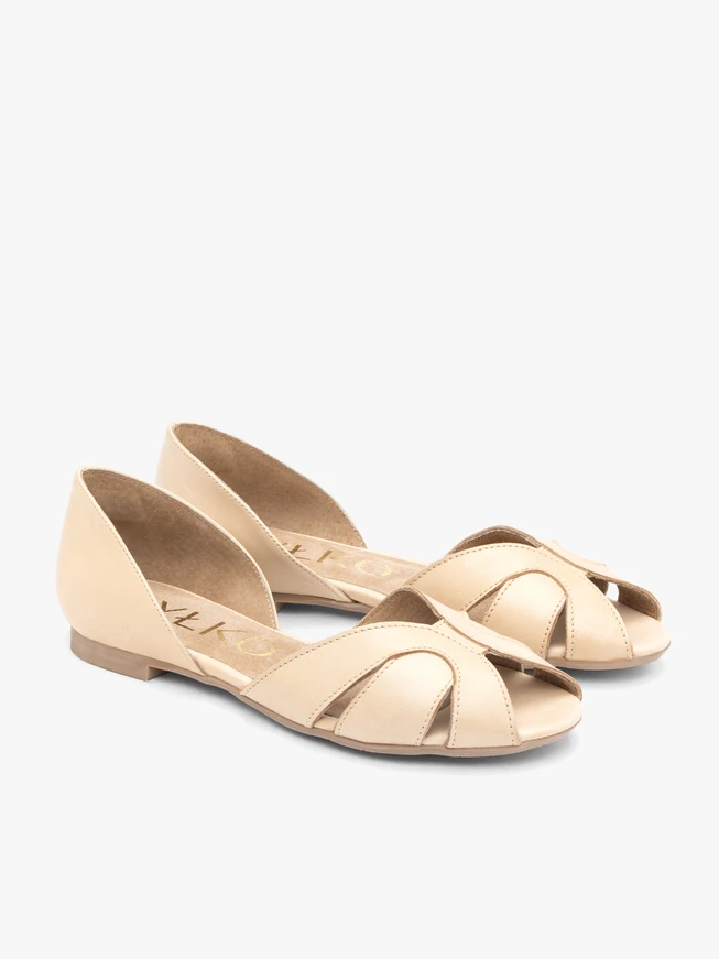 Beigefarbene, zehenoffene Ballerinas