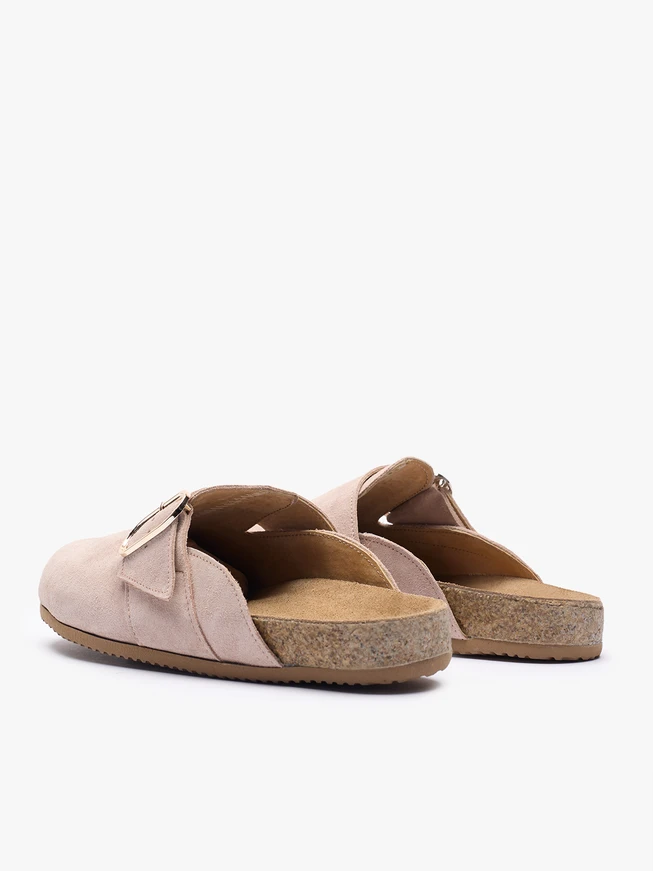 Beige suede mule shoes with buckle