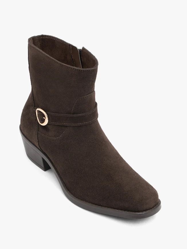 Dunkelbraune Velours-Schnallenstiefel