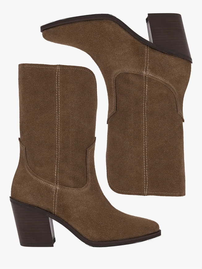 Dark beige higher velour leather boots