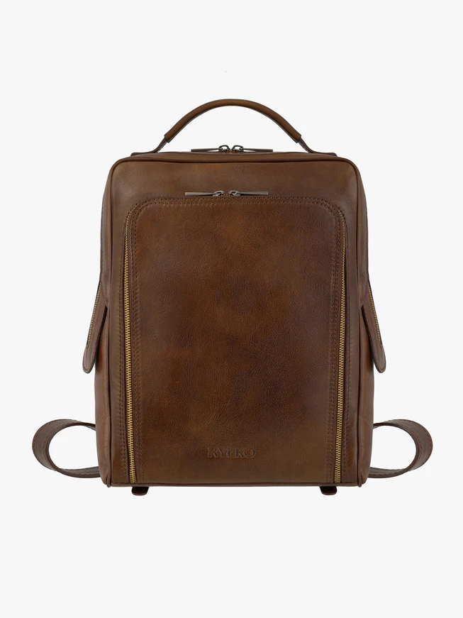 Hellbrauner Lederrucksack A4 für Laptop-Handgepäck