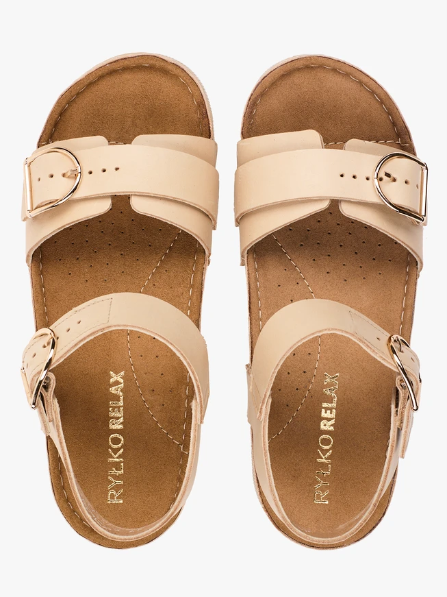 Beige Women's Sandals with Two Straps