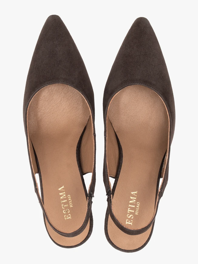 Brązowe czółenka bez pięty slingback na wysokim obcasie
