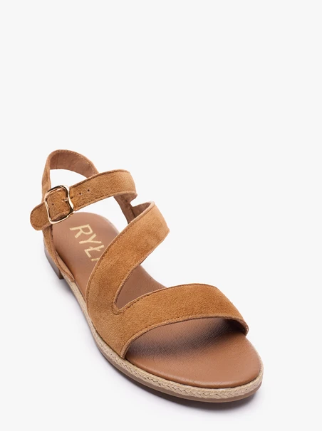 Flache Sandalen aus rotem Veloursleder