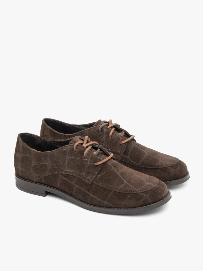 Dark brown half shoes crocodile leather pattern
