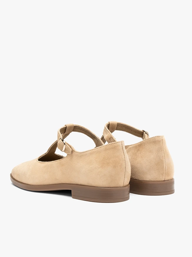 Beigefarbene Ballerinas mit T-Bar-Riemen