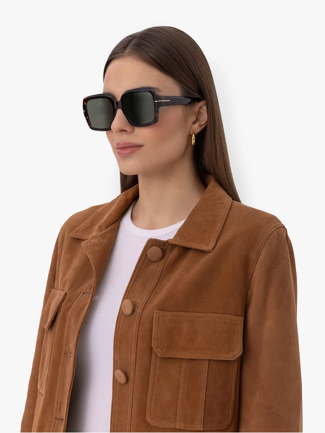 Women's Tortoiseshell Square Sunglasses with Dark Lenses
