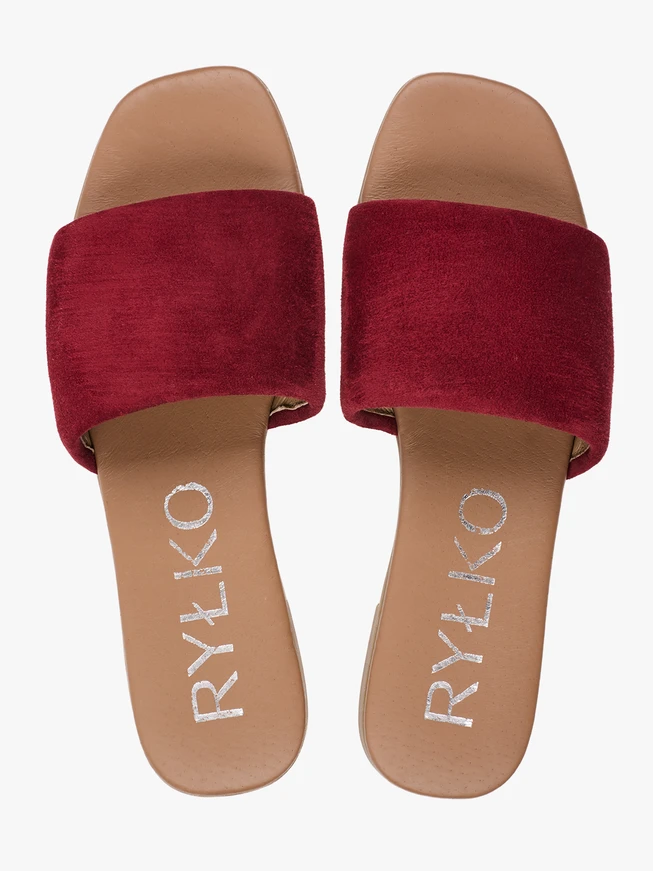 Flache Flip-Flops aus kastanienbraunem Veloursleder