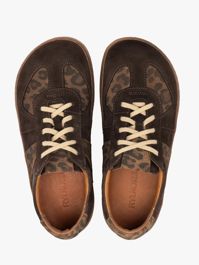 Halbschuhe aus braunem Velours und foliertem Leder