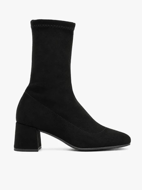 Black, high-top, stretchy ankle boots