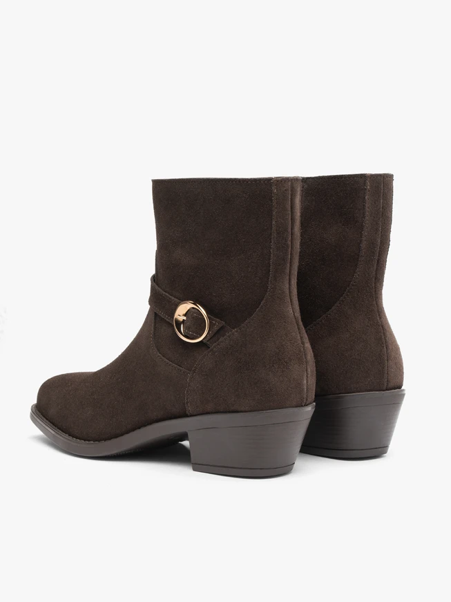 Dunkelbraune Velours-Schnallenstiefel