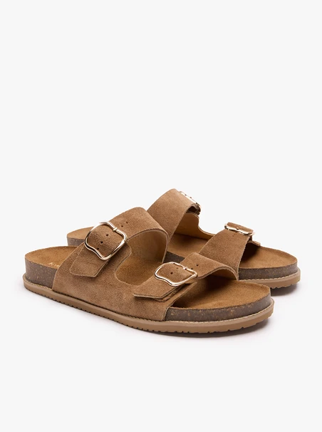Beigefarbene Flip-Flops mit zwei Riemen