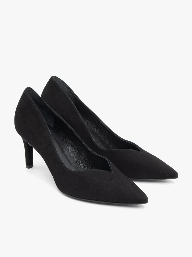 Black velour stiletto pumps
