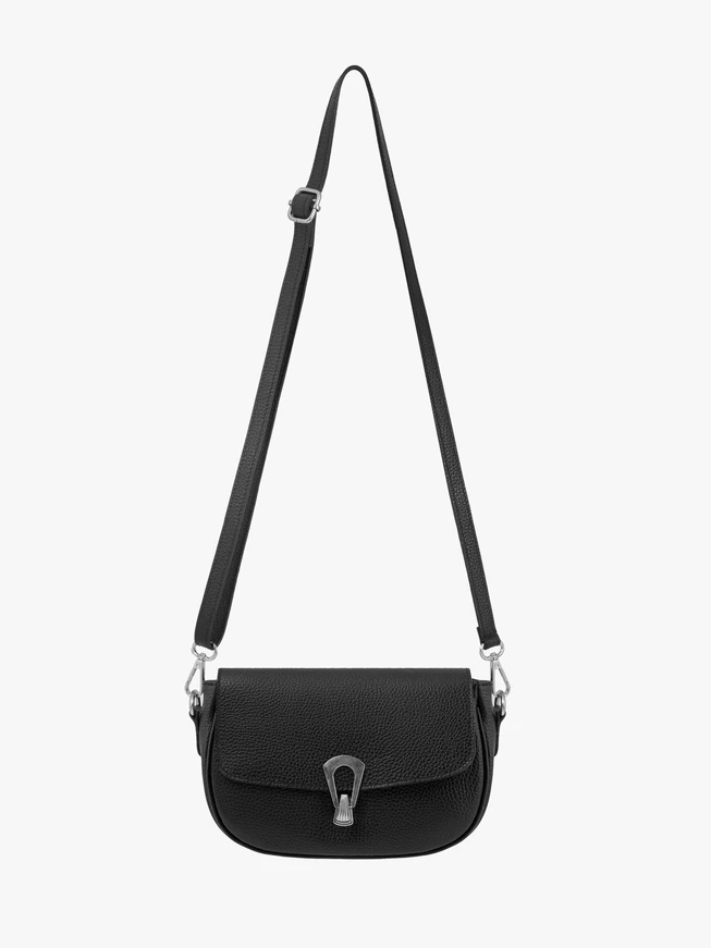 Black handbag with decorative buckle