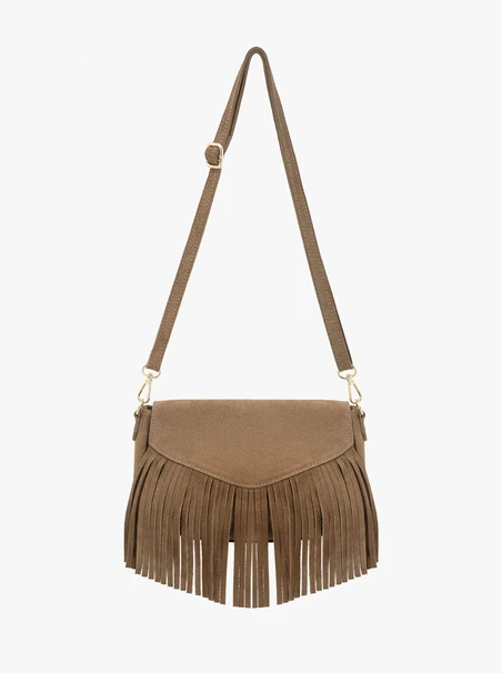 Dark beige clutch bag with tassels