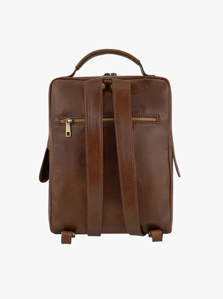 Hellbrauner Lederrucksack A4 für Laptop-Handgepäck