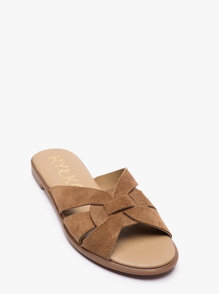 Beigefarbene Flip-Flops mit Ausschnitt