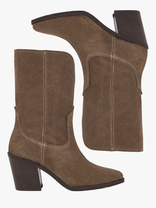 Dark beige higher velour leather boots