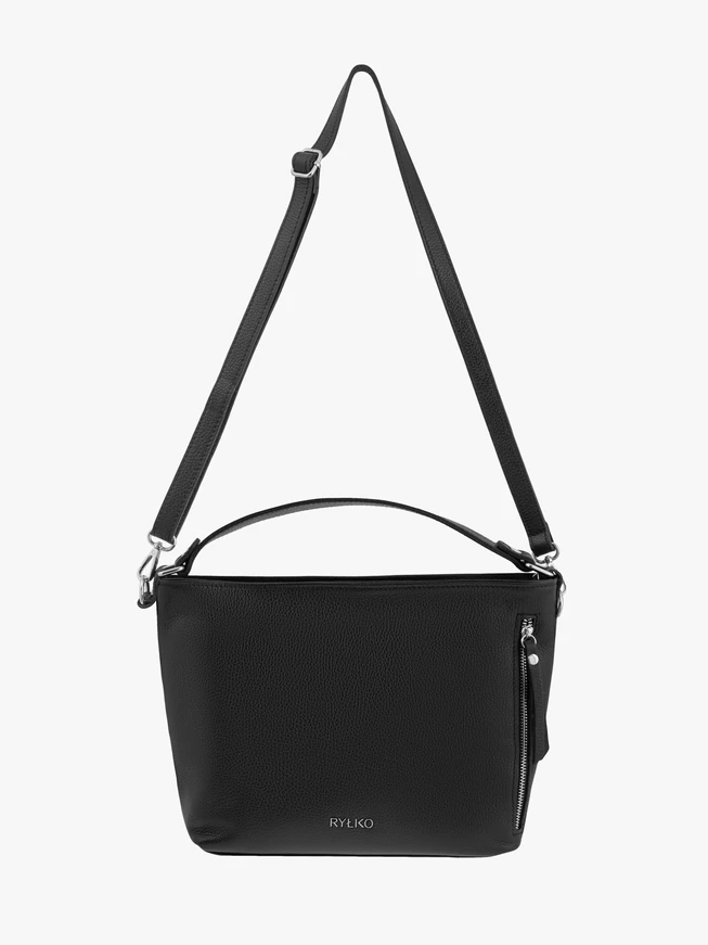 Black grain leather handbag