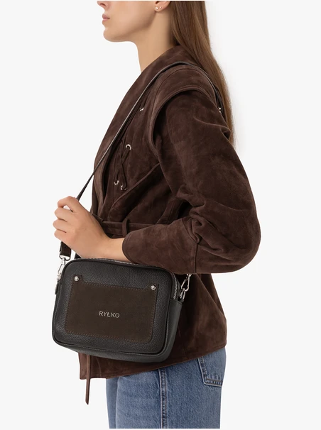 Brown leather and velour handbag