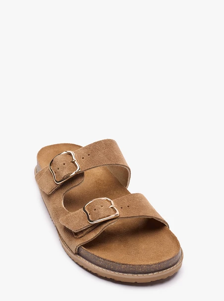 Beigefarbene Flip-Flops mit zwei Riemen