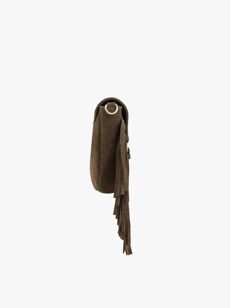 Hellbraune Handtasche mit Quasten und Riemen