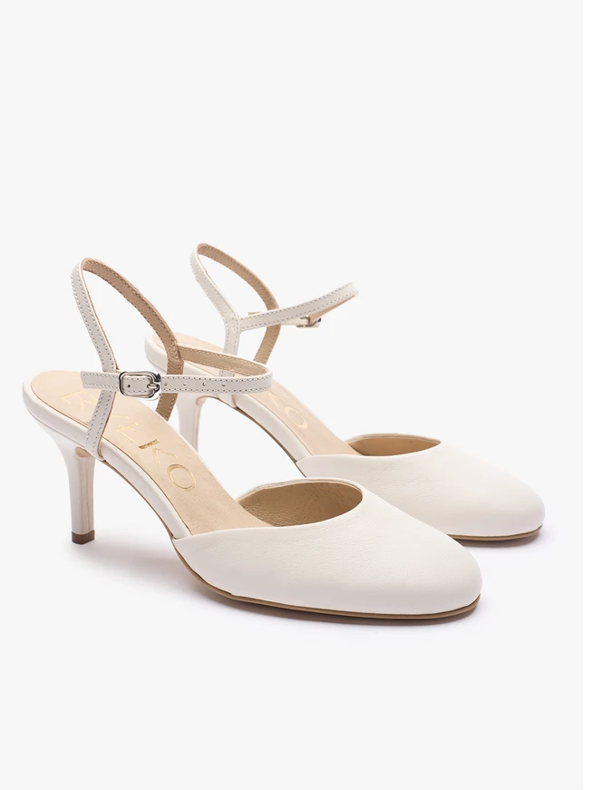 Cremefarbene Leder-Slingback-Hochzeitspumps
