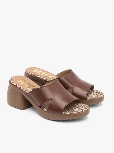 Brown Heeled Slides