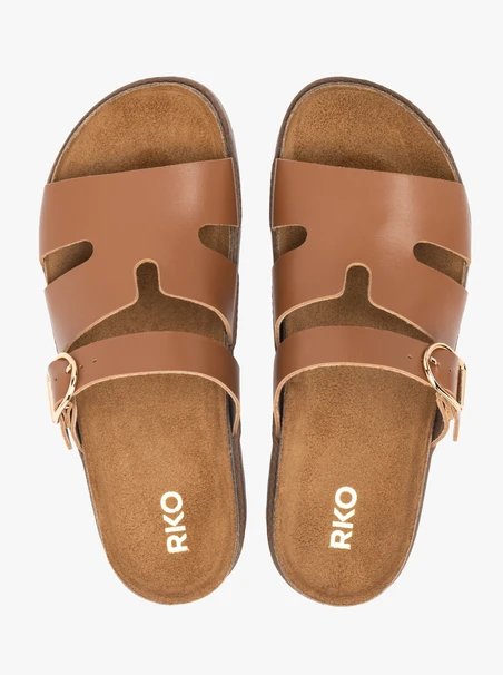 Brown H Sandals with Buckled Strap