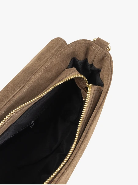 Beige Handtasche mit Quasten und Riemen