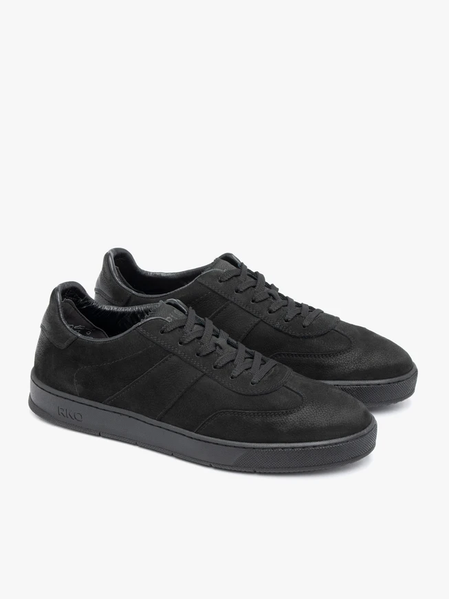 Black nubuck leather athletic shoes