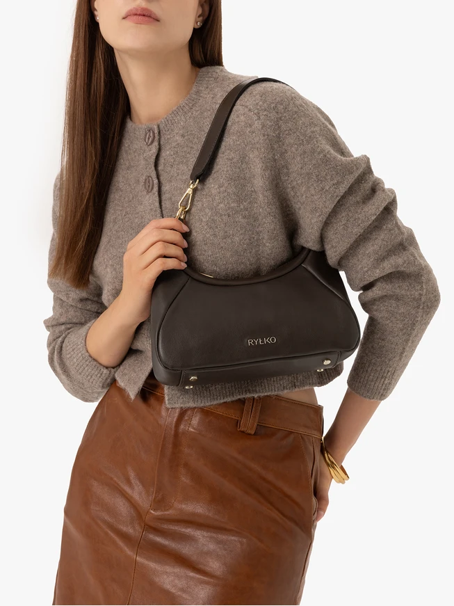 Brown grain leather handbag