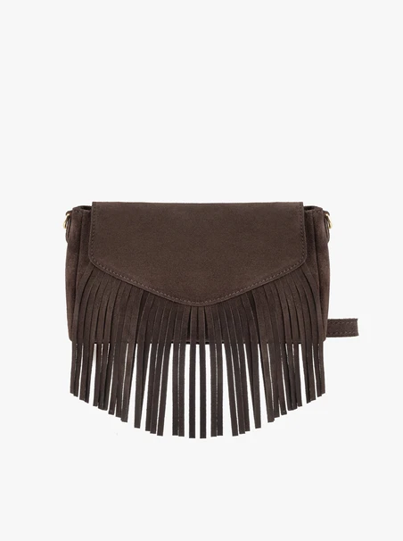 Brown clutch bag with tassels