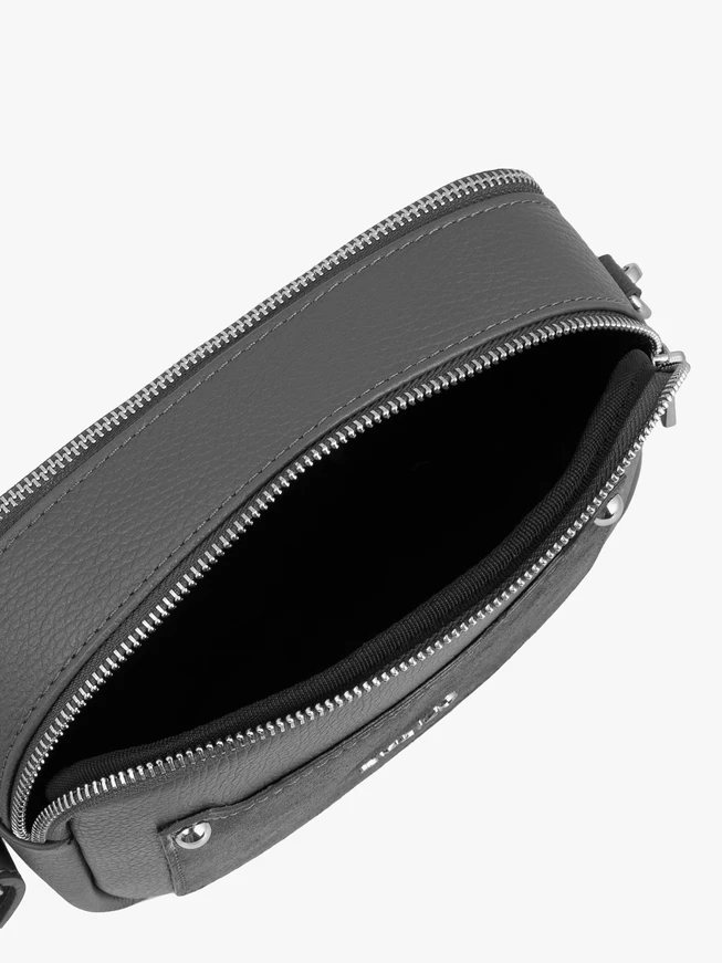 Graphitfarbene Handtasche aus Glattleder und Veloursleder