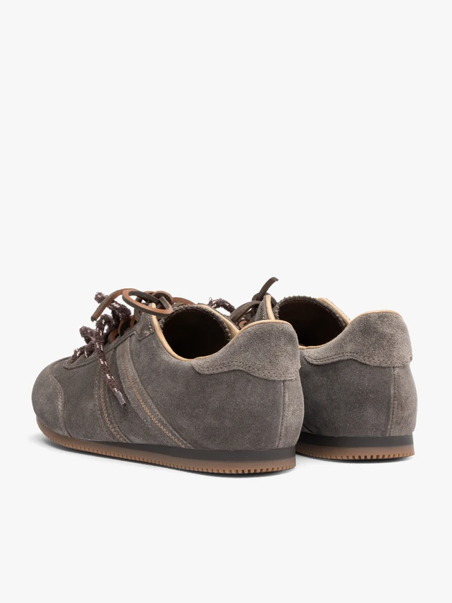 Grey velour leather sports half shoes