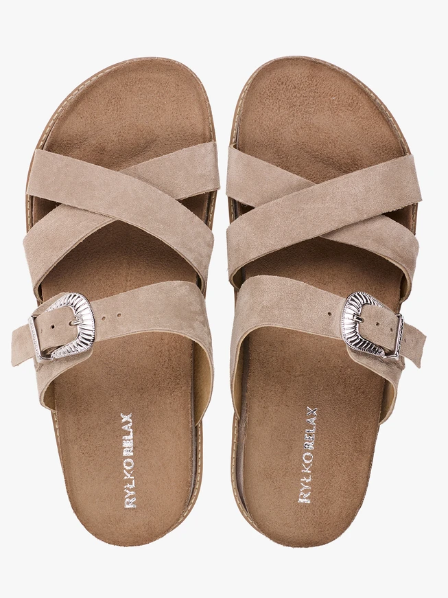 Sandfarbene Flip-Flops mit Zierschnalle